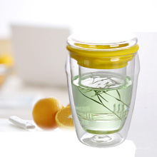 Haonai 2015 super popular cheap double wall glass cup with lid